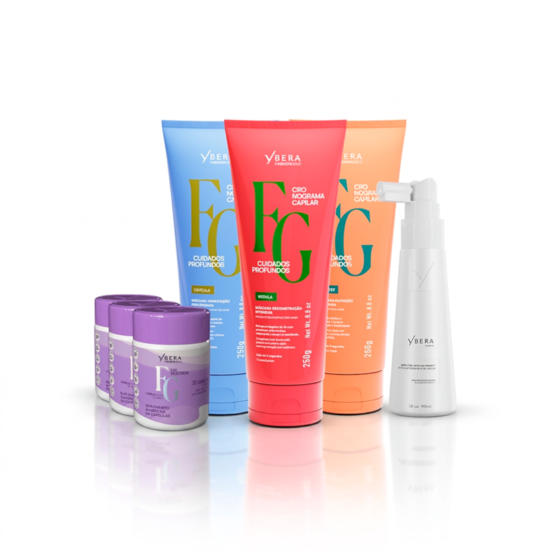 Kit 3 Máscaras Cuidados Profundos + 90 Cápsulas 100Tímetros + Soro Vello 90ml | Ybera Fashion Gold