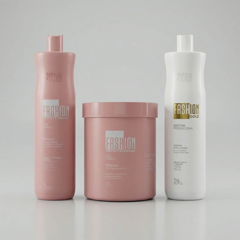 Kit Escova Progressiva 1kg + Shampoo Pós-Progressiva 1L + Máscara 2 em 1 1kg | Ybera Fashion Gold